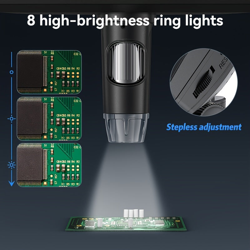 INSKAM 17.78cm Digital Microscope with 10-1200X magnification, 8 LED illumination, USB/Rechargeable battery, computer-compatible for biology, coin appraisal, soldering, and education.