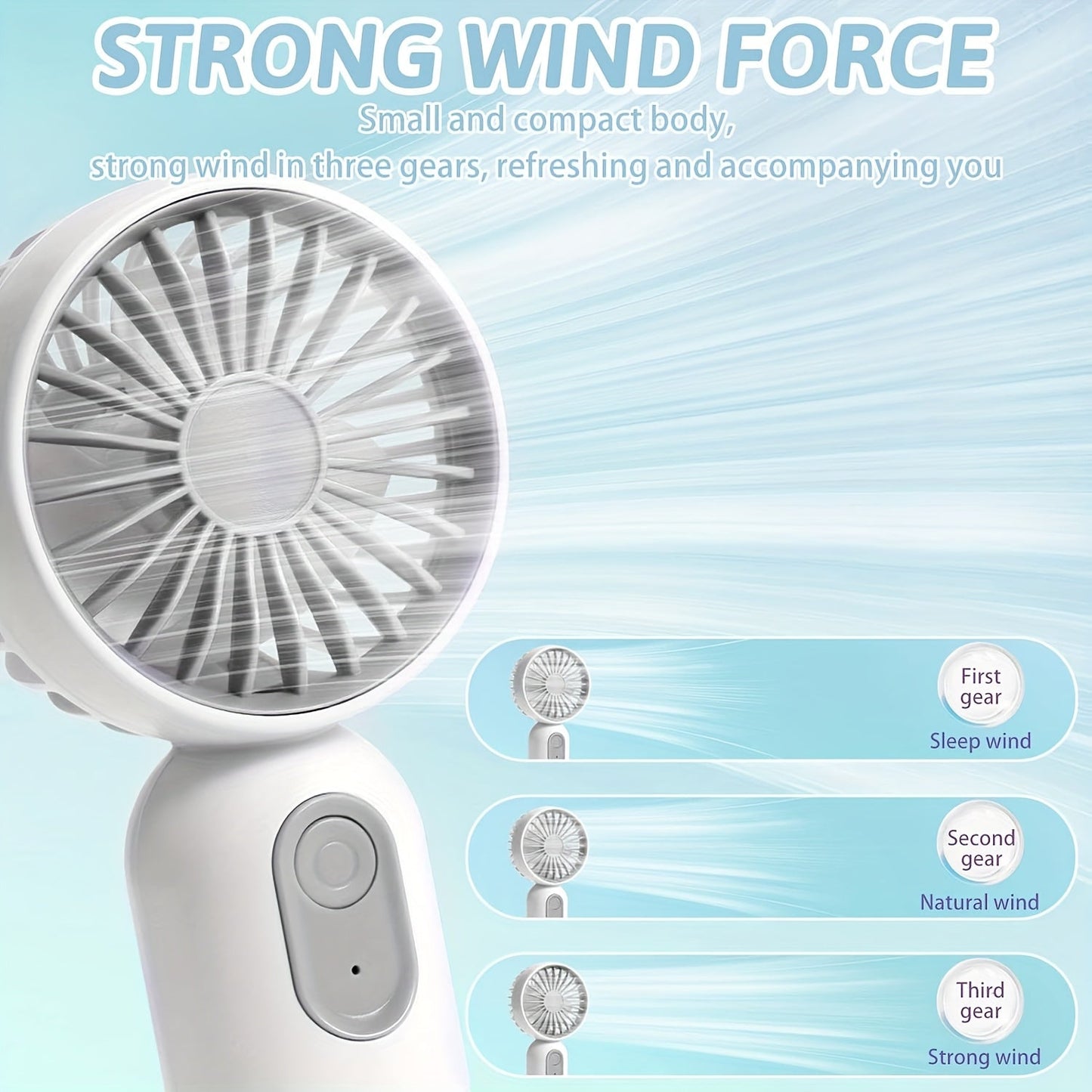 Compact Personal Fan for Travel with 3 Speeds, USB Rechargeable Battery Operated Mini Fan for Eyelashes