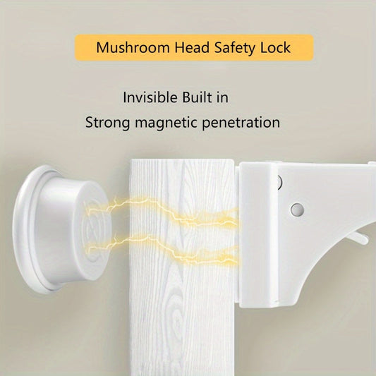 Secure your drawers and cabinet doors with ease using this set of 4 Magnetic Youngsters Safety Locks. These locks are easy to install with adhesive backing and include a convenient keychain for easy access. Made of lead-free ABS material, these locks