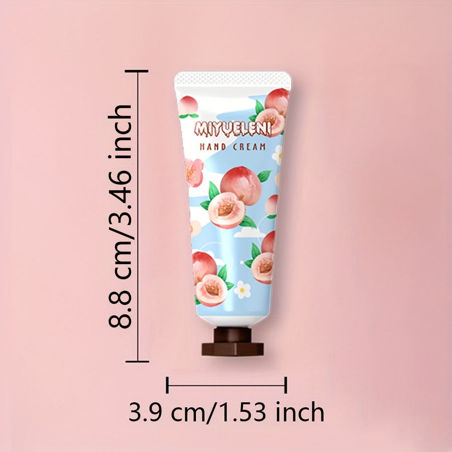 5-piece hand cream gift set with fruit and plant-based moisturizing lotion for all skin types. Alcohol-free, with glycerin and vitamin E infusion, non-greasy daily hand care. Ideal for dry