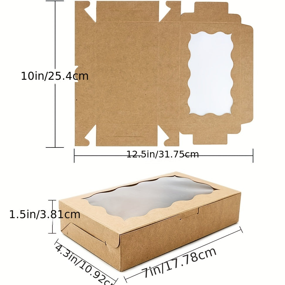 Set of 10 Brown Kraft Cookie Boxes with Clear Window, High-Quality Small Paper Gift Containers for Desserts, Pastries, and Candies. Perfect for Packaging at Weddings, Parties, Christmas, Birthdays, and Baby Showers.