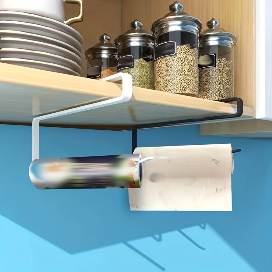 Iron Kitchen Paper Towel Holder - Easy Install, No-Drill Cabinet Hanging Design for Convenient Storage of Paper Towel Rolls, Rags, and Wraps