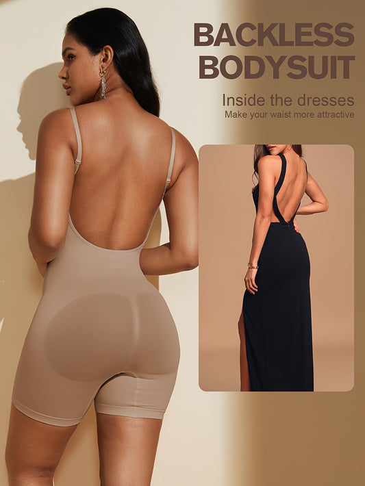 Seamless open-back body shaper for slimming and lifting, tummy control and butt-enhancing, ideal for women.