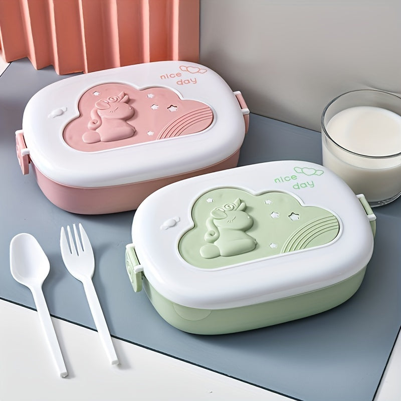 Durable Plastic Lunch Box with Playful Cartoon Design, Compartments, and Insulation - Perfect for Students and Office Workers. Microwave Safe and Manual Use, Portable Square Shape for Convenient Meal Storage.