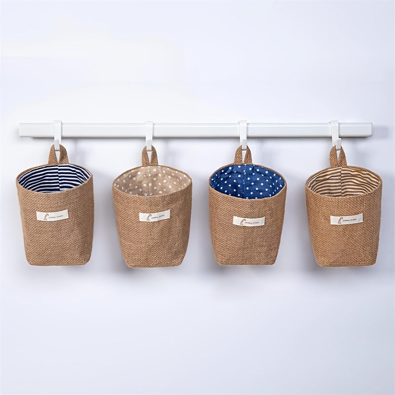 Rustic wall-hanging storage bags, foldable and decorative, set of 4, 5.1*4.5 inch