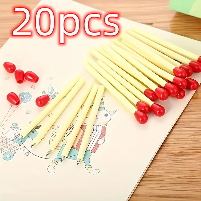 20 match-shaped mini ballpoint pens with 0.5mm blue refill, ideal for creative painting and office stationery.