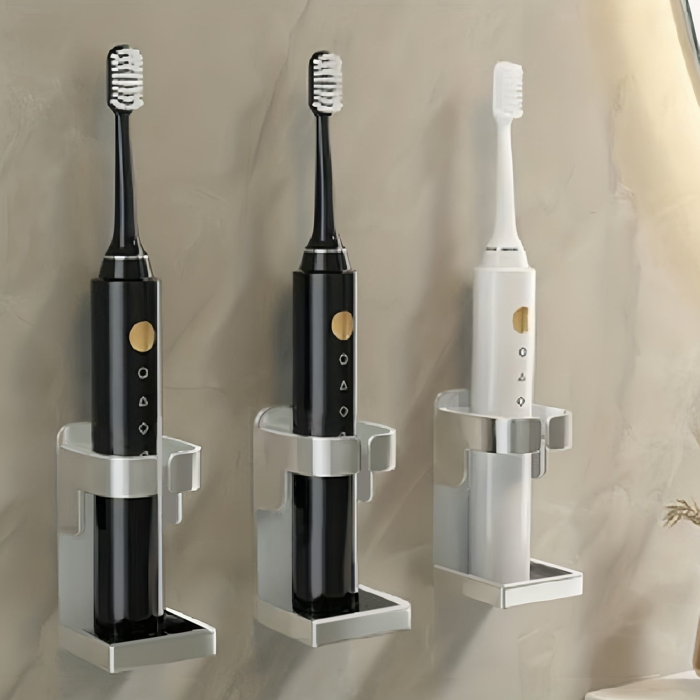 Toilet storage shelf with traceless toothbrush holder for 90% of electric toothbrushes.