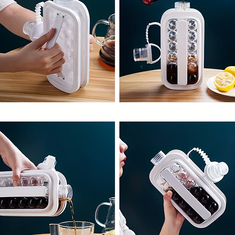 Foldable ice maker bottle with tray, high-capacity ice maker, and silicone molds for refrigerator.