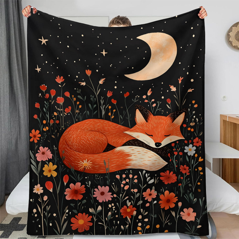 CozyLife Contemporary Style Flannel Fleece Throw Blanket with Fox & Floral Print, All-Season Warmth, Softness, and Hypoallergenic Bedding. Perfect for Couches, Machine Washable, and an Ideal Gift for Family and Friends.