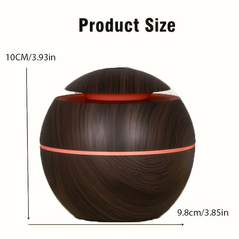 Hollow wood grain LED air humidifier with USB power, essential oil diffuser, 7-color night light, automatic off, mini cold mist for office, home, bedroom - alcohol free.