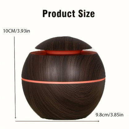 Hollow wood grain LED air humidifier with USB power, essential oil diffuser, 7-color night light, automatic off, mini cold mist for office, home, bedroom - alcohol free.