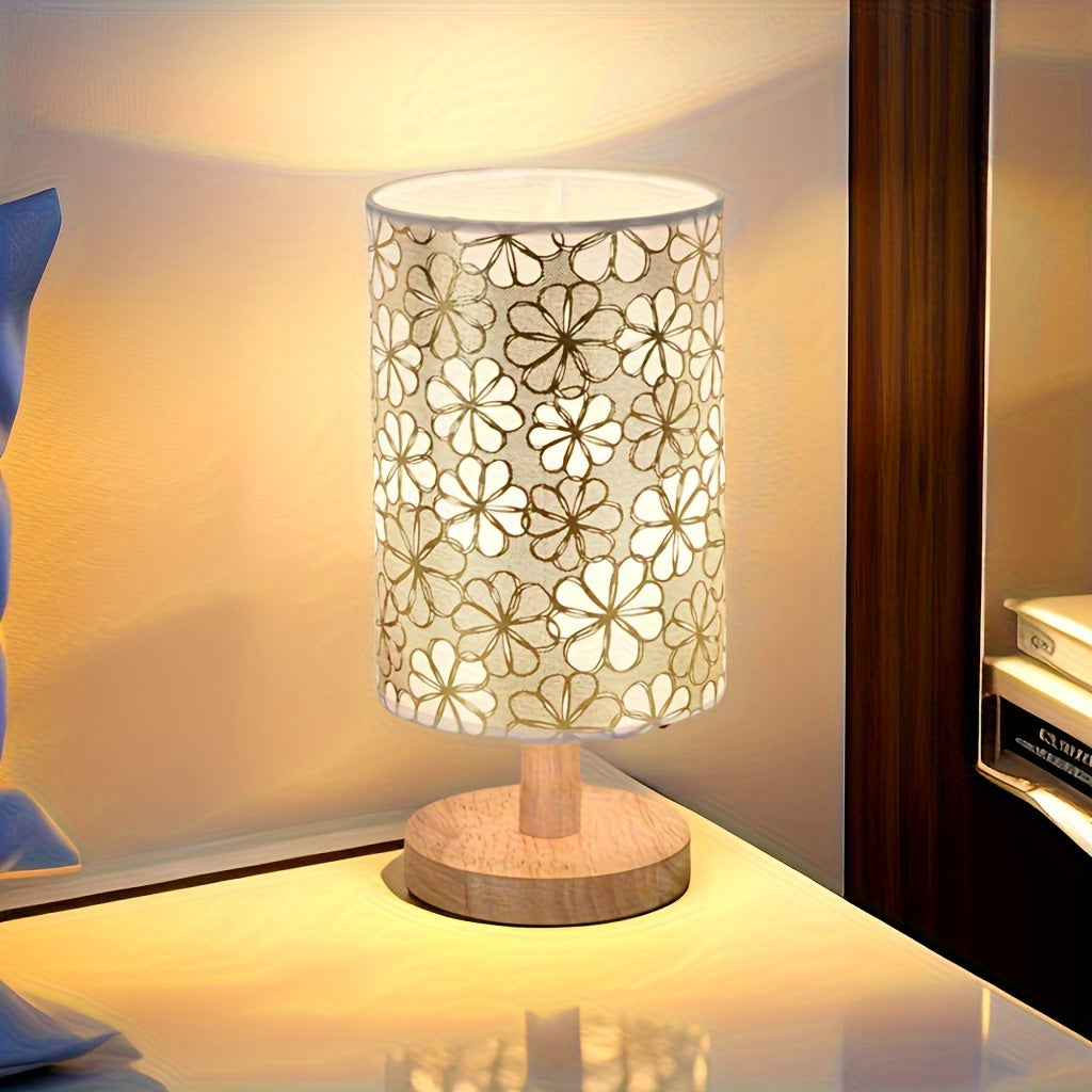 Wooden table lamp with fabric shade, modern Nordic style, decorative bedside lamp for bedroom, creative wooden nightlight.