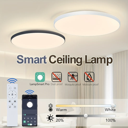 Ming&Ben Smart Ceiling Light: 18-80W, 3000-6500K, Adjustable Dimmable LED, App & Remote Control, Mosquito/Dust/Moisture Proof, AC100-240V - Modern Black/White Design for Bedroom & Living Room Decor.