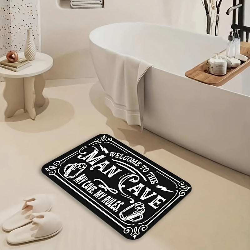 Rectangular "Welcome to the Man Cave" Door Mat - Perfect for Christmas, Halloween, Easter, Hanukkah, Thanksgiving Decor. Made of Polyester, Machine Washable, Non-Slip, Indoor Entrance Bath Rug - Ideal for Home Kitchen Decor. 1pc.