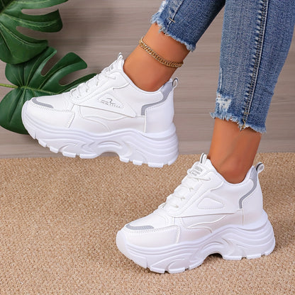 Chunky sneakers for women featuring a casual lace-up design and trendy wedge sports shoes.