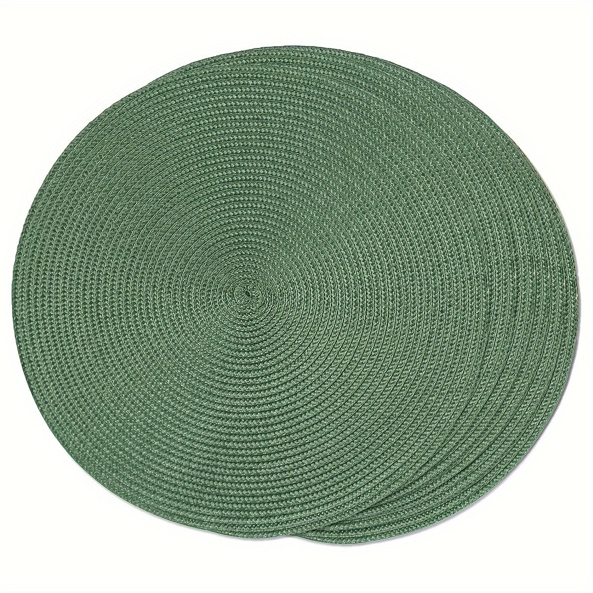 6 round woven PP placemats 38.1cm in size, washable, non-slip, insulated, ideal for table decoration at home or holiday parties.