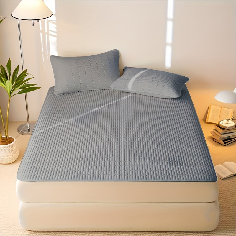 Ultra-Thin Mattress Pad with Waterproof Protection - Sleek Solid Color Design, Ideal for Bedroom & Dorm Use, Suitable for Single to Double Beds, Hand Wash Recommended - Pillowcase Sold Separately