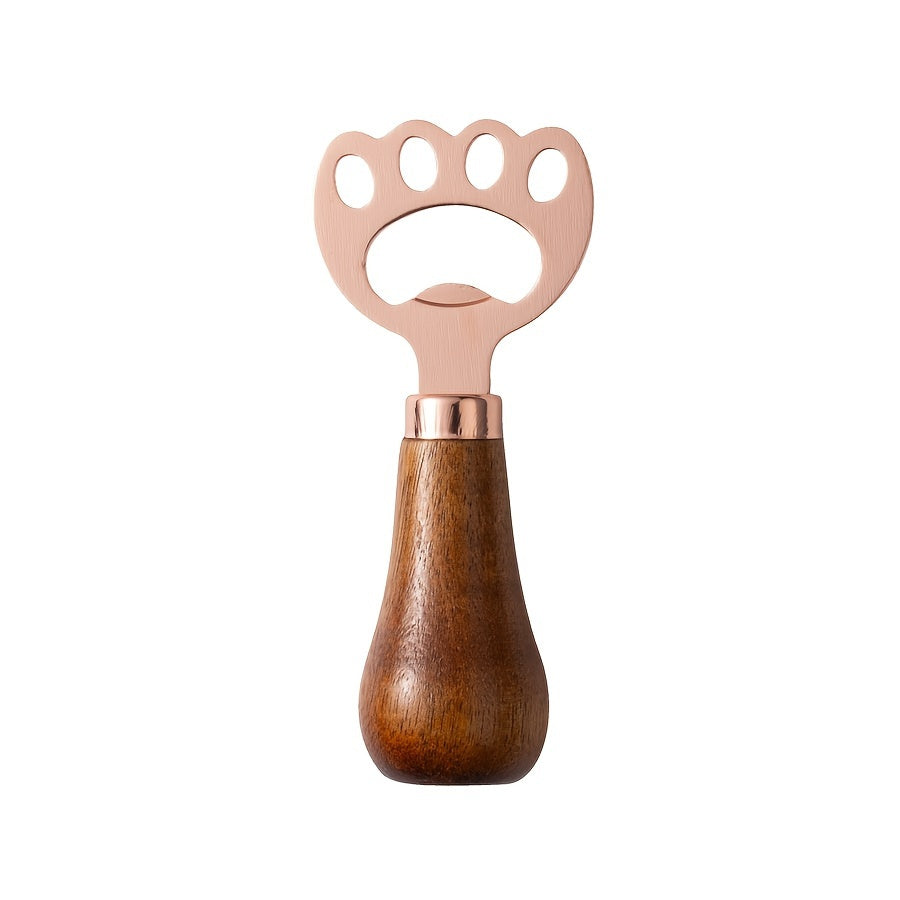 1pc Cat claw beer opener with wooden handle, stainless steel.