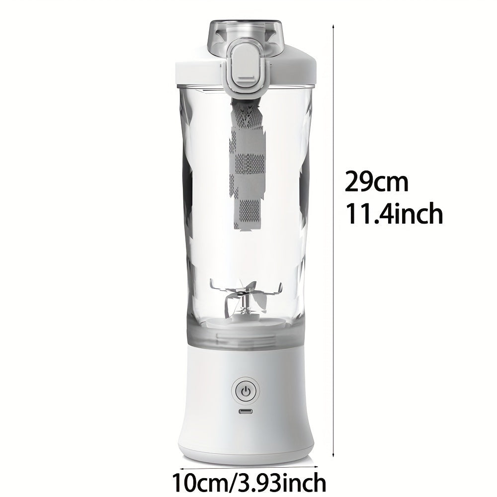 1 portable blender, 20oz capacity, handheld juice mixer, USB rechargeable, 2000mAh battery, non-slip base, push button control, easy to clean, ≤36V, 0.5L capacity.