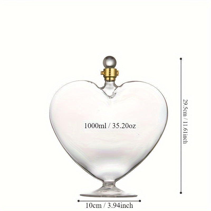 Stylish heart-shaped glass wine decanter, ideal for Valentine's Day and holiday gifts.