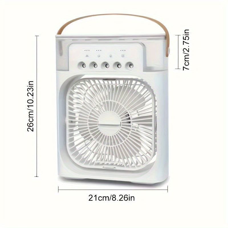 5-in-1 1200ML Desktop Electric Fan with Humidification and 5-Speed Air Conditioning. USB Type-C connectivity, suitable for home, office, gym, and on-the-go use.