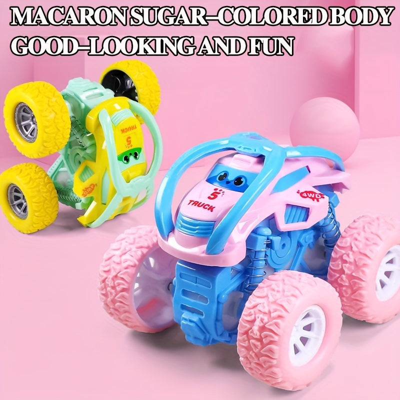 Durable 4WD off-road vehicle toy with colorful design, rubber tires, and shock-absorbing features for endless fun.