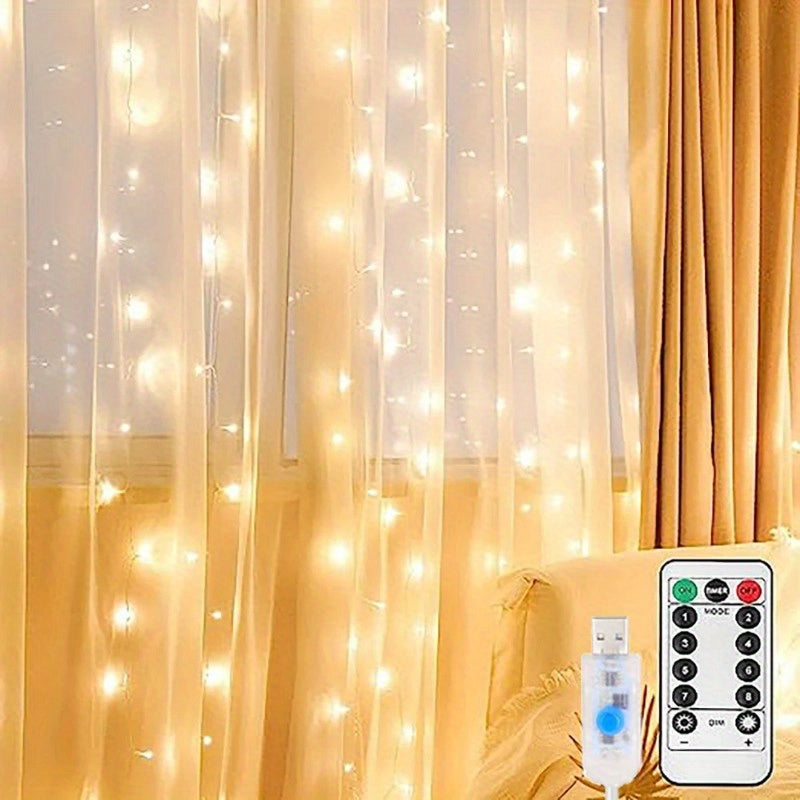 300 LED Curtain Lights with Remote - 8 Modes, Colorful Fairy Lights for Home Ambiance, Ideal for New Year, Eid & Ramadan Decor (Battery Not Included)