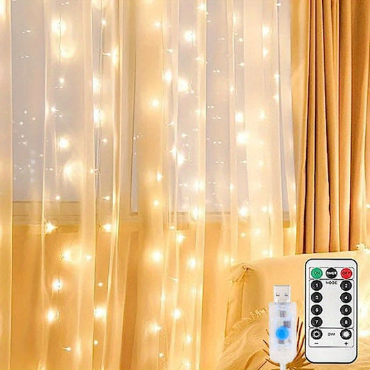 300 LED Curtain Lights with Remote - 8 Modes, Colorful Fairy Lights for Home Ambiance, Ideal for New Year, Eid & Ramadan Decor (Battery Not Included)