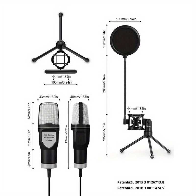 USB condenser microphone with fast mute function, tripod, RGB indicator light, shock absorber, and rotary gain button for gaming, podcast videos, streaming, and compatible with PS4/PS5/PC.