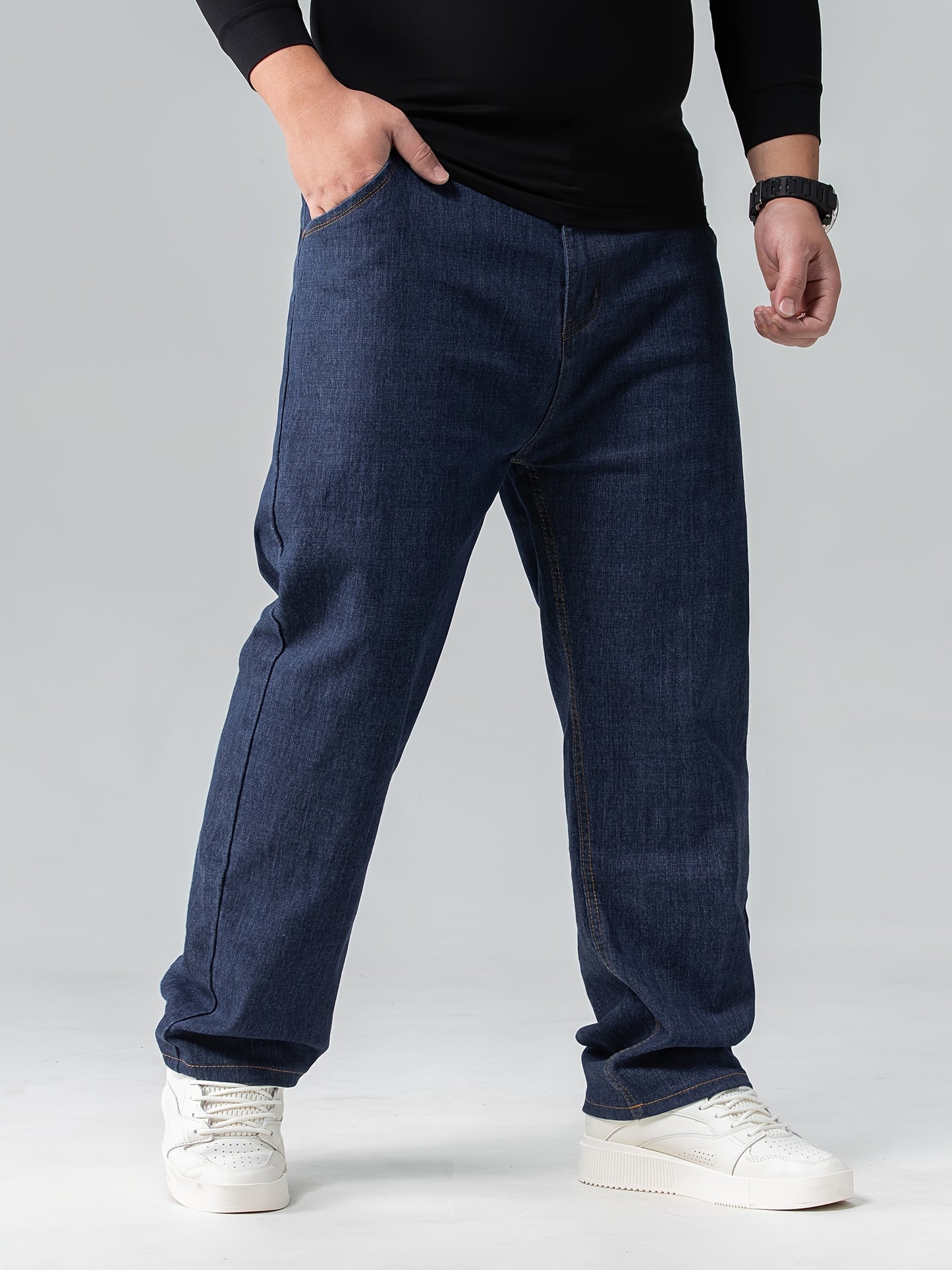 Oversized men's solid jeans for spring/autumn, plus size.