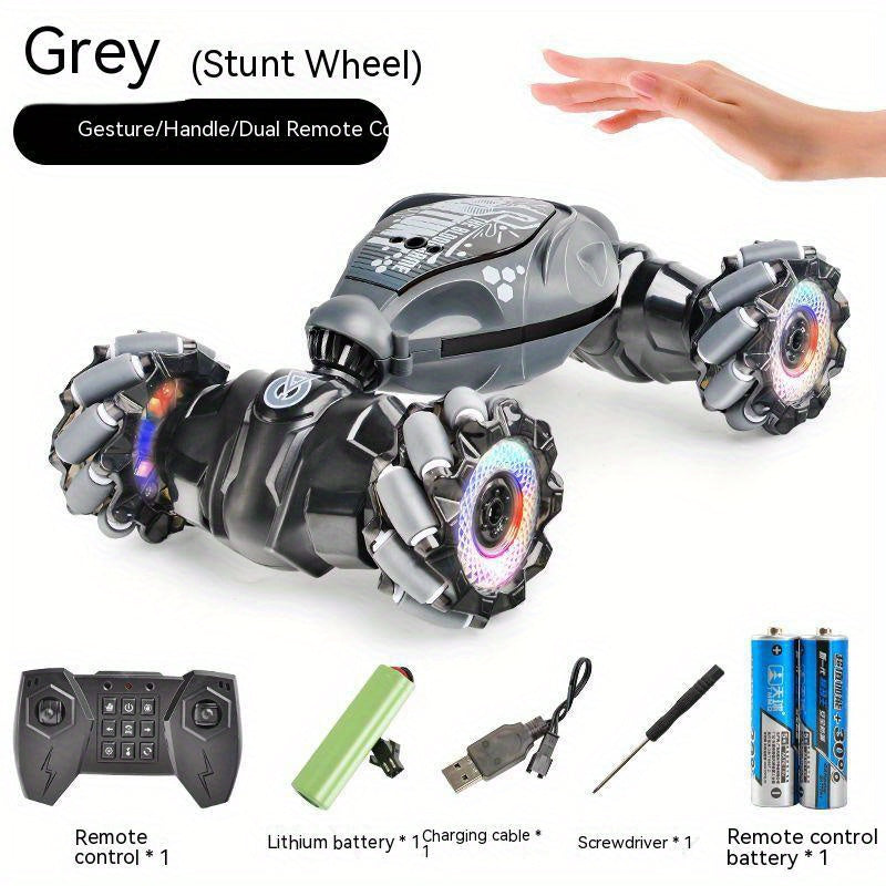 Transforming remote control car with gesture control for kids, featuring a twisting four-wheel drive climber, perfect for boys and rechargeable for off-road adventures.