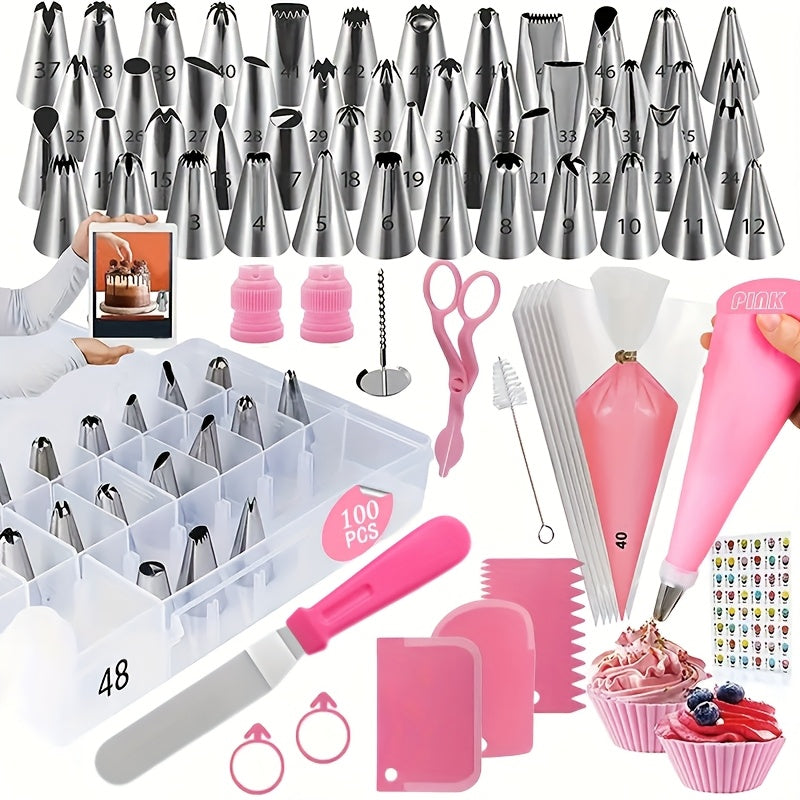 '- "Set of 100 Stainless Steel Icing Piping Nozzles, Cake Decorating Tips, and Metal Pastry Tools with Storage Case - Ideal for Baking and Cake Design