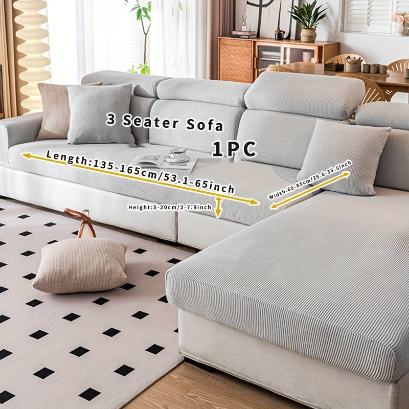 Stretchy sofa cover for L-shaped or 1-4 seat sofas, suitable for all seasons, with elastic bands and machine washable for home protection.