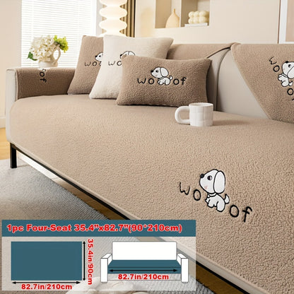 Soft Sherpa sofa cover, pet-friendly, non-slip, machine washable.