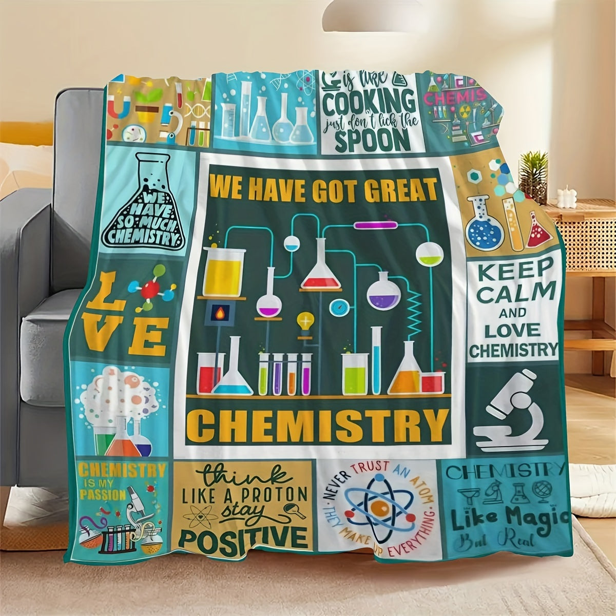 Soft Fleece Throw Blanket with Chemistry Theme - Ideal Present for Science Lovers, Educators & Pupils - Snug & Cozy for Sofa, Bed, or College Dormitory