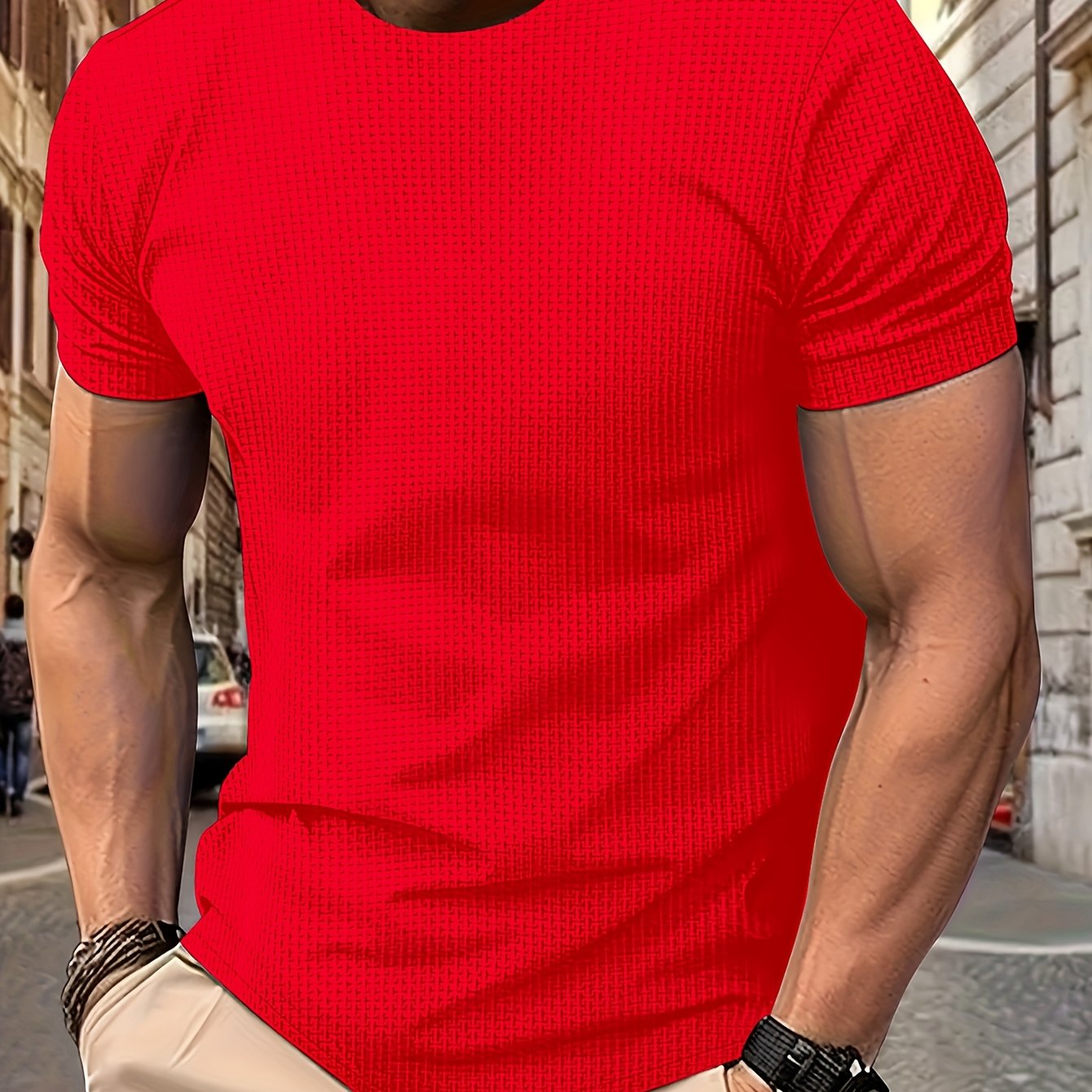 Solid Color Round Neck T-Shirt for Men