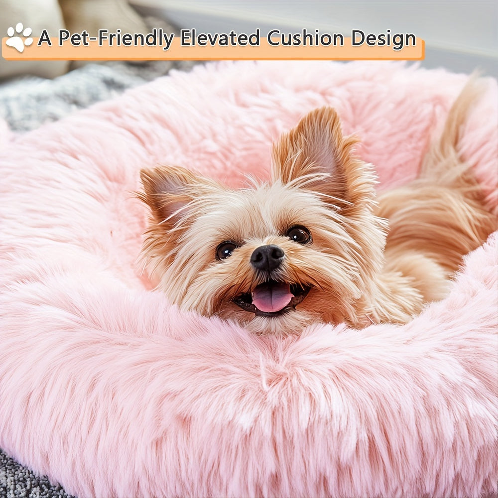 Cozy round pet bed for dogs, ideal for autumn and winter indoor sleeping.