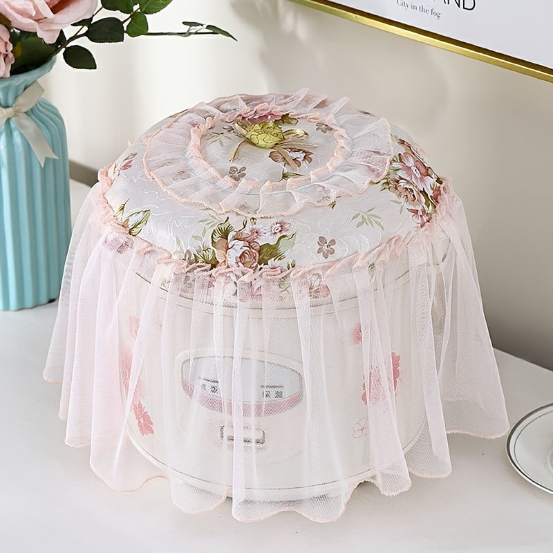 Cover your rice cooker in style with this elegant floral lace round cover. This multi-functional European-style cover not only protects your appliance from dust but also adds a decorative touch to your kitchen. The cover comes in white, light blue