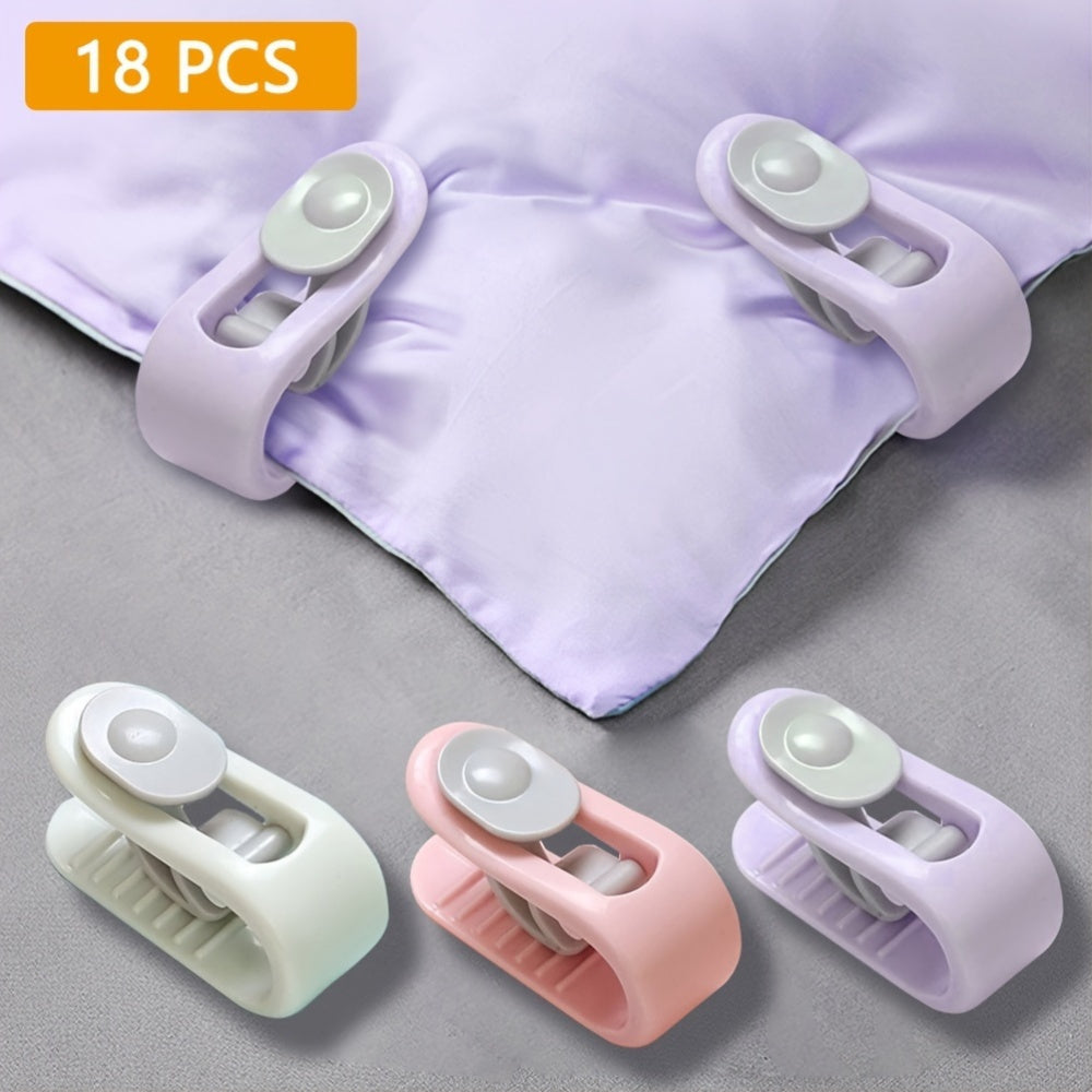 Set of 18 Non-Slip Duvet Clips: Prevent Blankets from Slipping - Ideal for Clothes, Curtains, and Socks - Simple to Set Up - Available in 3 Colors