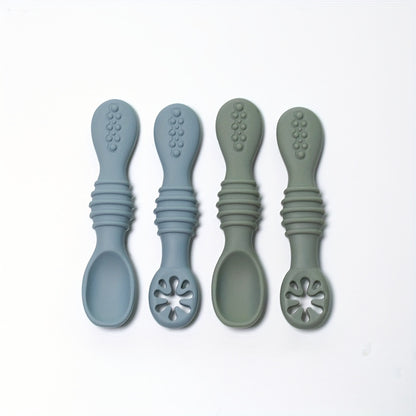 4-piece Silicone Feeding Set for Kids - Soft, Chewable Spoons in 3 Styles - Ideal for Self-Feeding Practice & Holiday Gifts