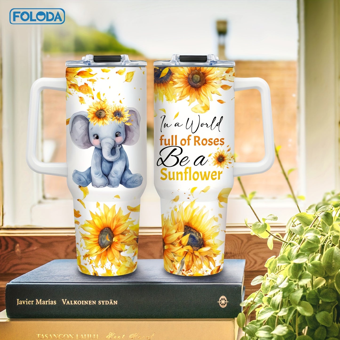 Foloda Cute Elephant 40oz Stainless Steel Tumbler: Perfect Gift for Elephant Lovers. Ideal for Wife, Mom, Daughter, Sister, Grandma. Great for Outdoor Camping.