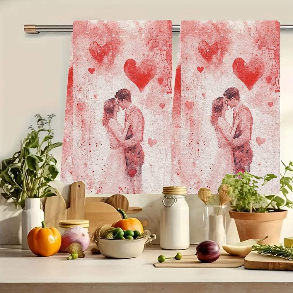 Two Romantic Valentine's Day Kitchen Towels featuring the "You Are My Valentine" Design. Made with Ultra Soft & Highly Absorbent Polyester, these Dish Hand Towels measure 40.64x60.96 cm. They are Machine Washable and come with a charming Red Hearts &