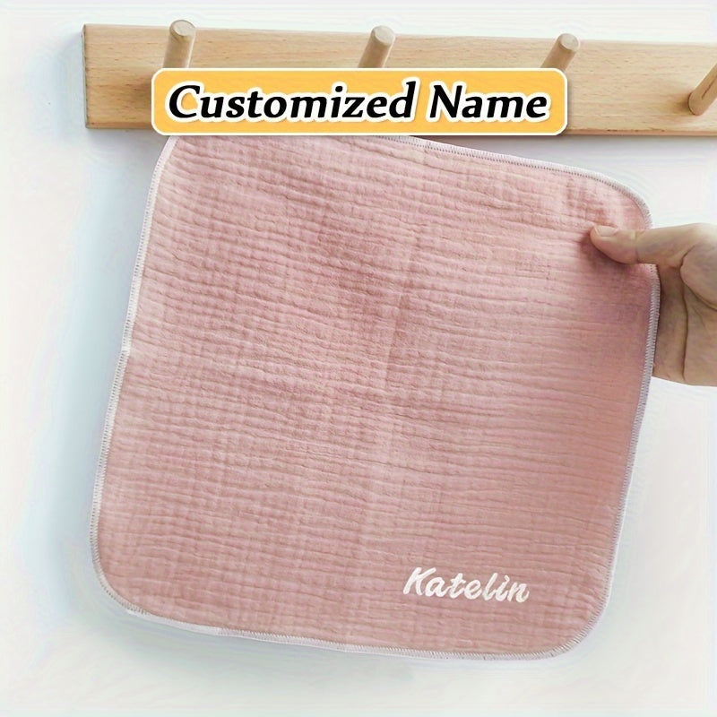 Personalized baby products: Custom baby bibs, newborn cotton square towels, baby face wash towels, children's gauze comfort towels, burp cloths, and bibs.