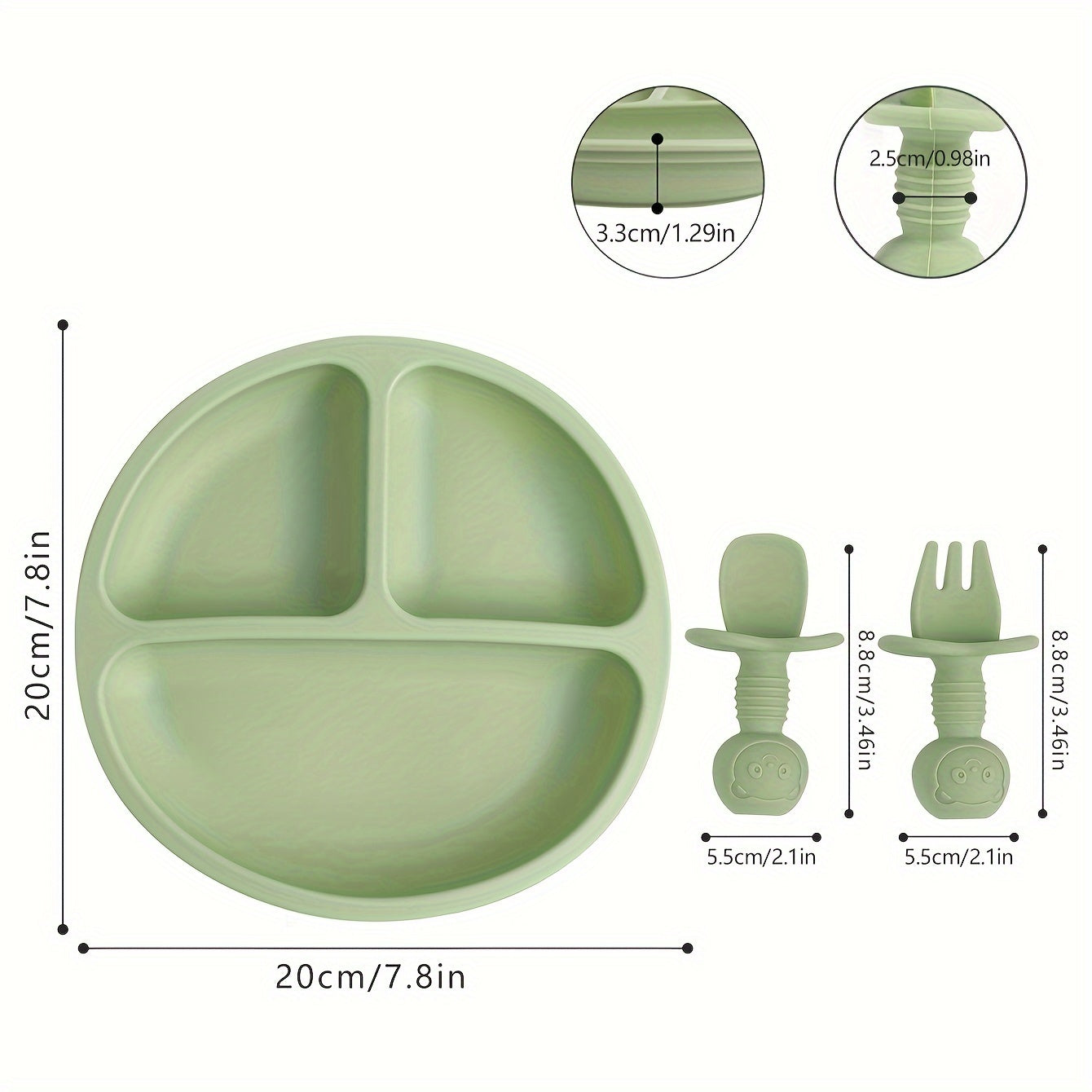 TYRY.HU Silicone Baby Feeding Set includes 3 pieces of essential items: a suction divided plate, utensils, and BPA-free tableware set. Perfect for Baby Led Weaning, this set comes with a spoon and fork, making mealtime enjoyable and mess-free. Ideal for