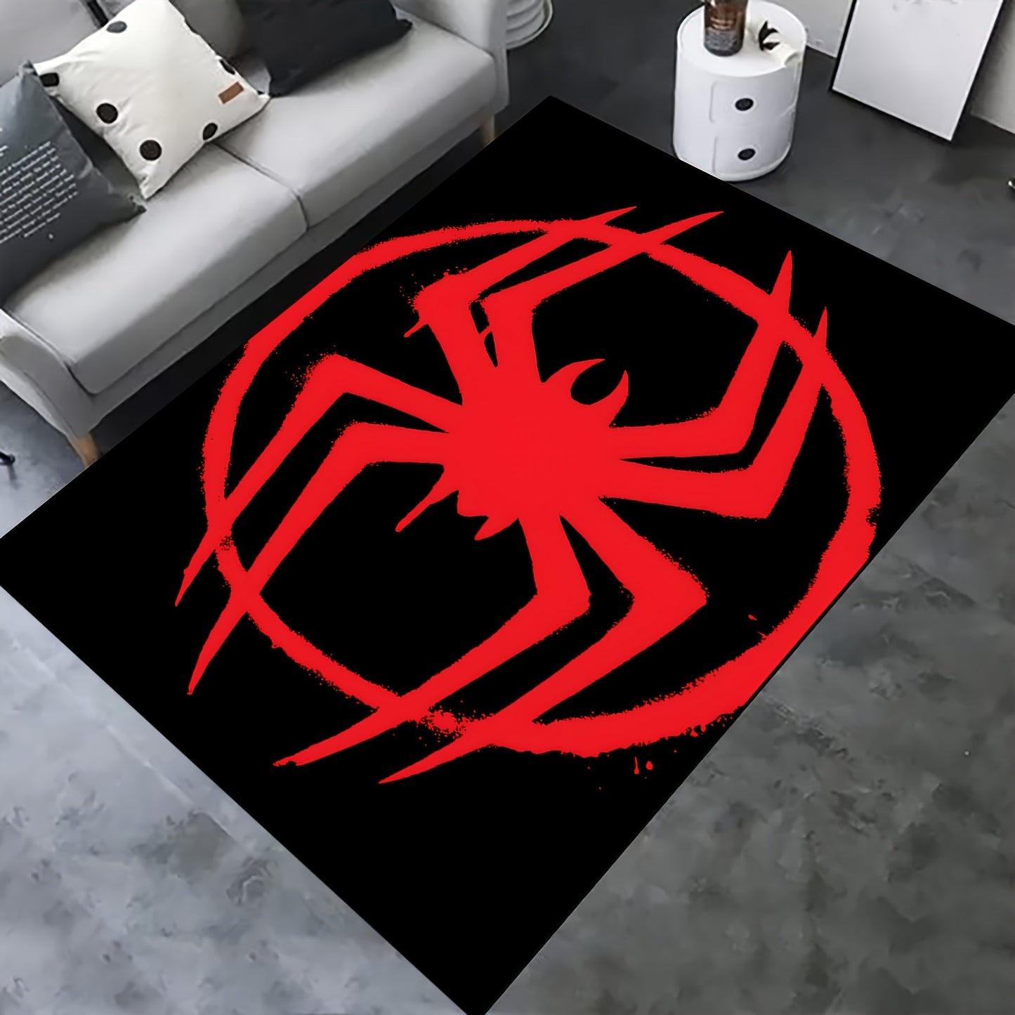 1 piece of a 3D visual spider web pattern area rug that is anti-slip, non-shedding, and stain-resistant, perfect for the living room, bedroom, laundry room, or gaming room. This rug is machine washable and makes a great addition to your home decor or