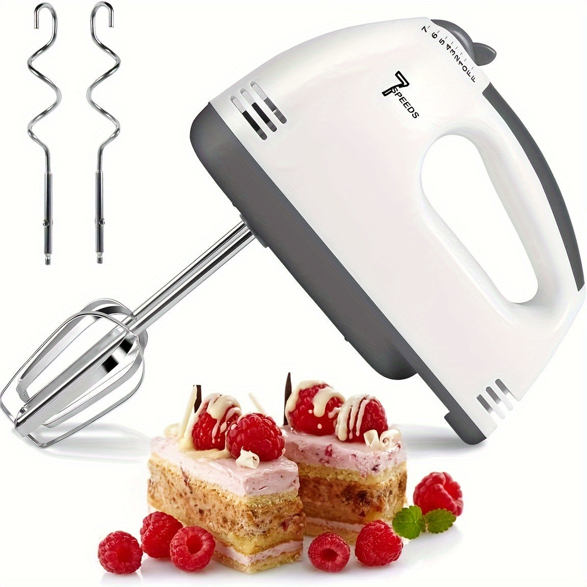 Electric mixer with seven speed control, powerful for whipping cream and mixing baking ingredients. Great for parties and as a gift for Thanksgiving.