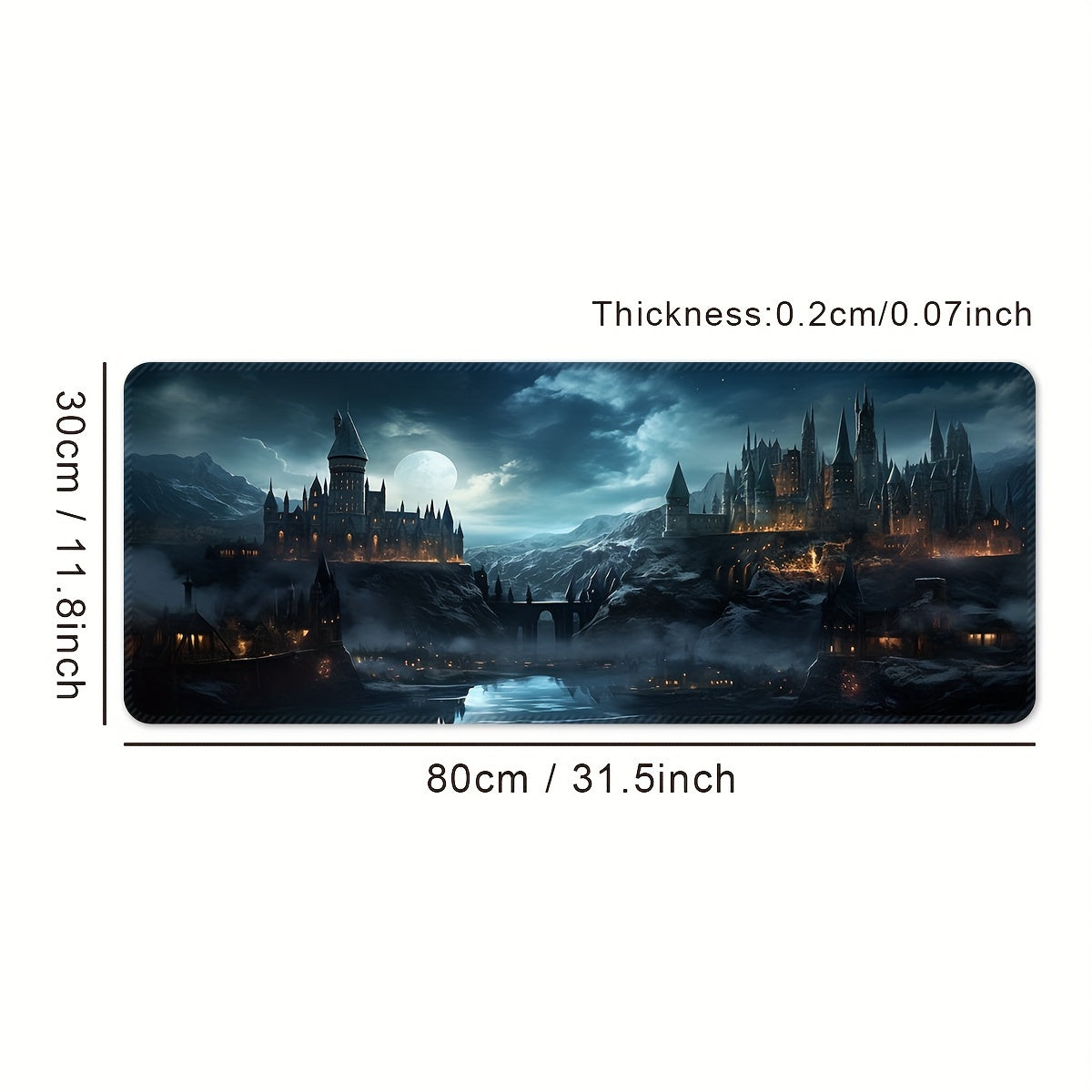 Castle Night Large Extended Gaming Mouse Pad made of rubber material with non-slip washable desk mat and precision edge stitching, ideal for gifting.