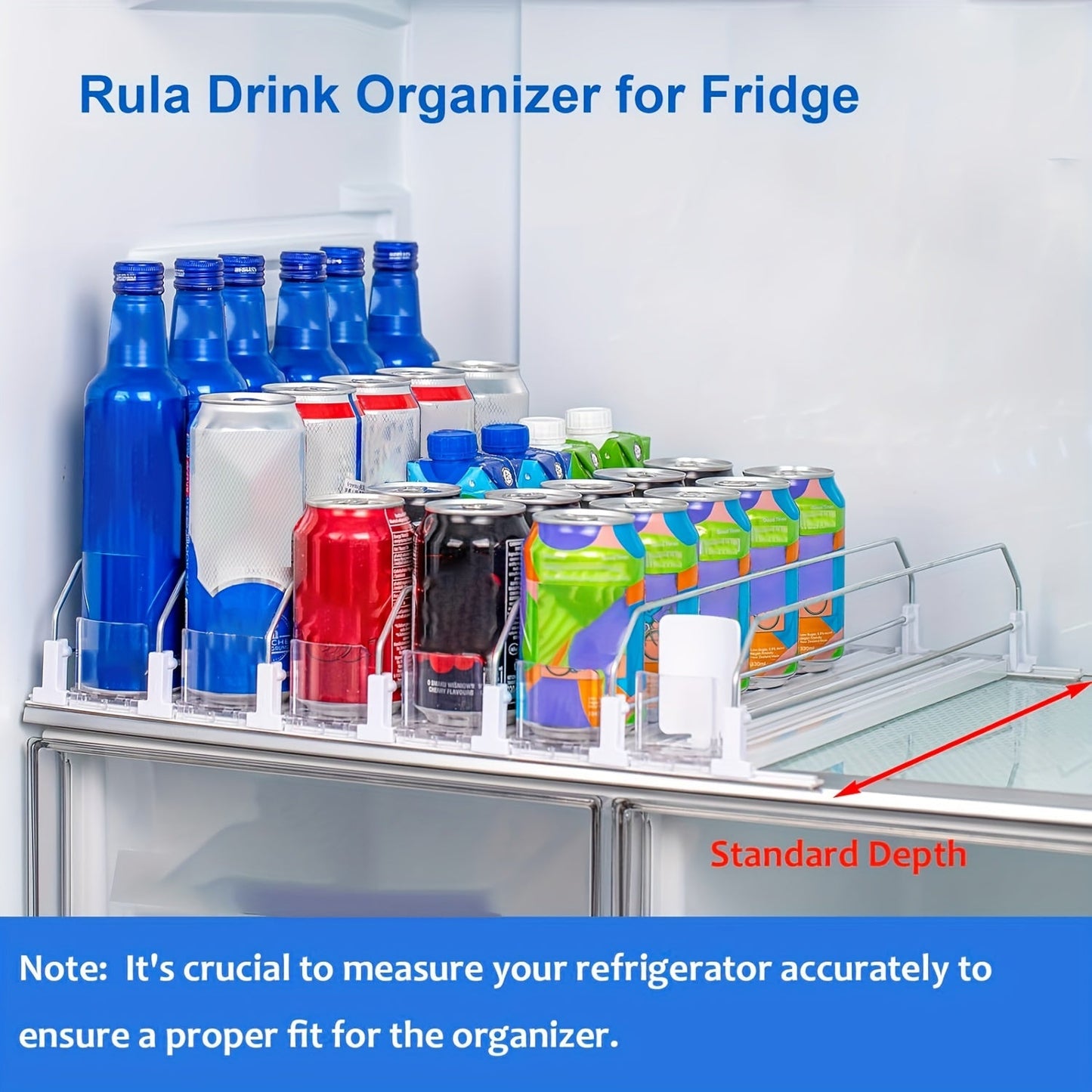 Set of 3/4/5 Beverage Pusher Drink Propellers, Refrigerator Bottle and Can Storage Boxes, Self-Propelled Soda Can Dispenser with Upgraded Double-Layer Partition Board and Positioning Buckle. Perfect for organizing Kitchen Supplies, Closet, and Desk Items.