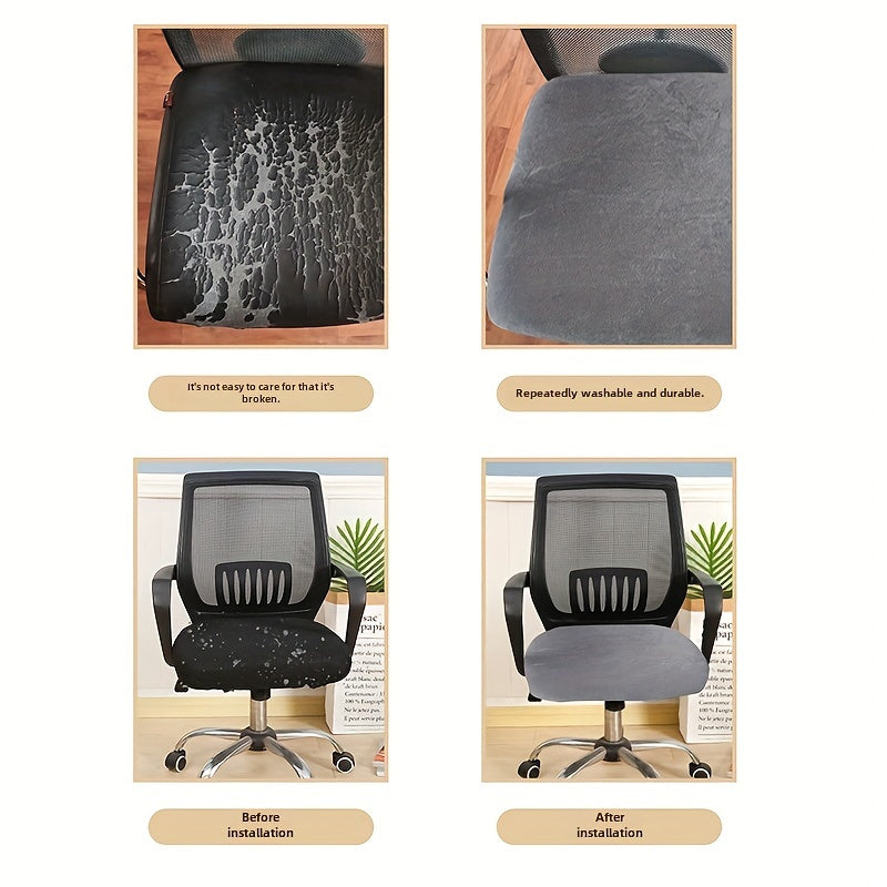 1pc Silvery Fox Velvet Cushion Cover for Office Chair/Stool, Pet Anti-Scratch, High Elasticity, Thick, Soft, Machine Washable, Easy Installation, Refresh your Old Surface