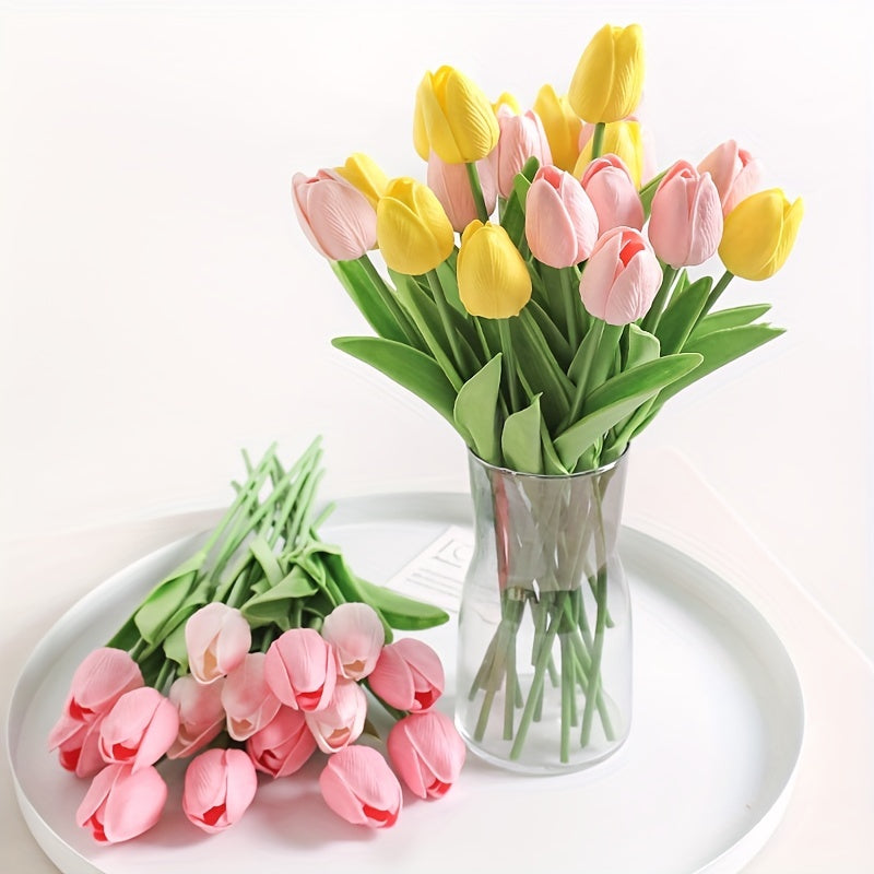 10 Artificial tulip flowers for DIY bridal bouquets, home decoration, and indoor/outdoor display.